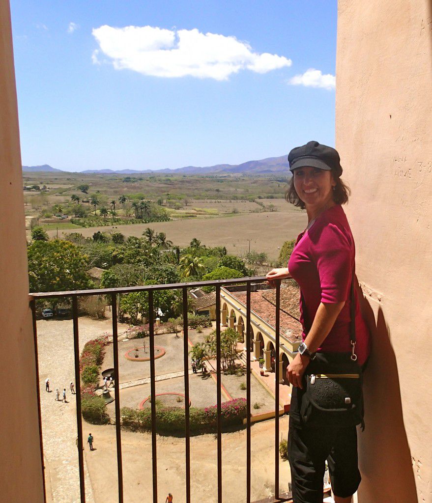 Ms Traveling Pants at top of bell tower at Manaca Iznaga Cuba